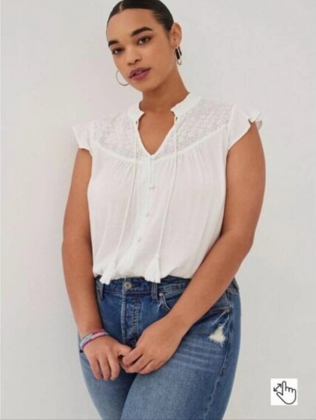 Torrid Cap Sleeve, Button Up, Crocheted Shoulders Top